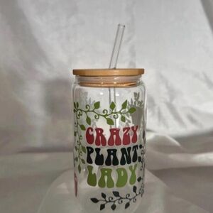 Crazy Plant Lady Glass Tumbler with Straw - Red, Black, Green 16oz